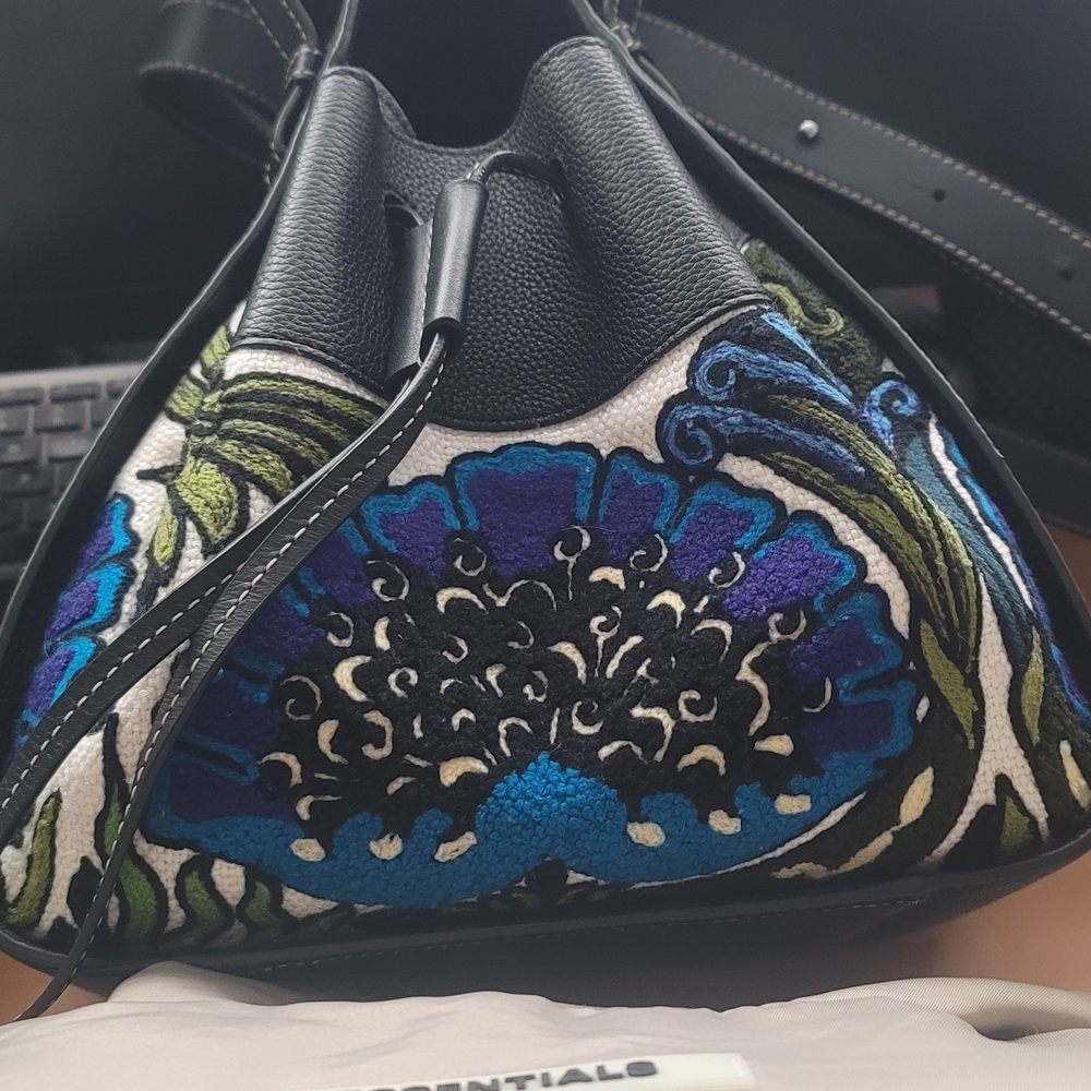 Calfskin Hammock Shoulder Floral Embroidered Bag
